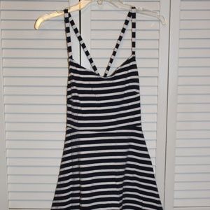 Striped criss-cross strap fit and flare sundress
